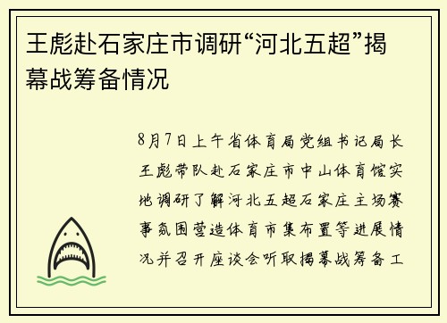 王彪赴石家庄市调研“河北五超”揭幕战筹备情况